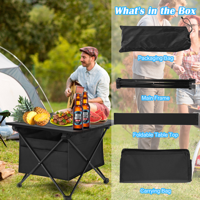 YSSOA Portable Folding Aluminum Alloy Table with High-Capacity Storage and Carry Bag for Camping, Traveling, Hiking, Fishing, Beach, BBQ, Small, Black
