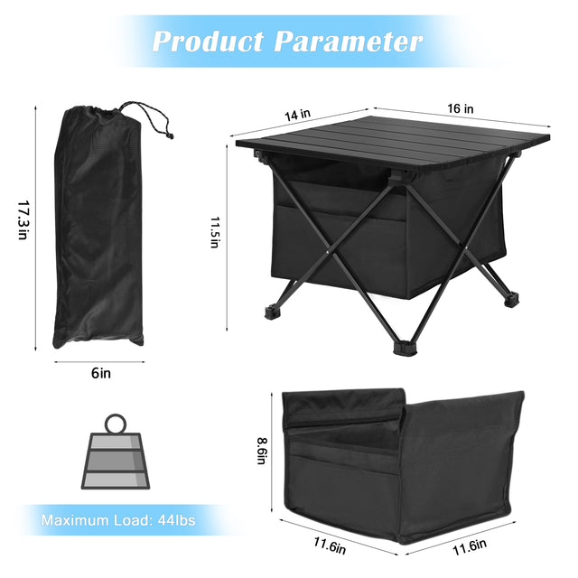 YSSOA Portable Folding Aluminum Alloy Table with High-Capacity Storage and Carry Bag for Camping, Traveling, Hiking, Fishing, Beach, BBQ, Small, Black