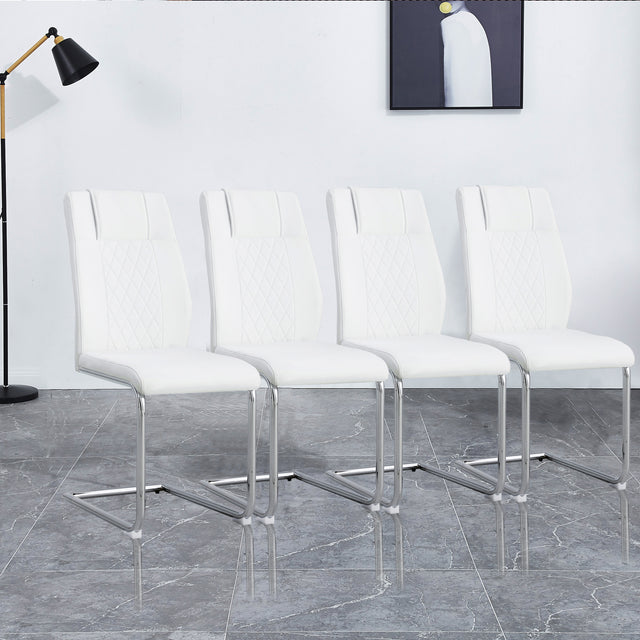 Modern Dining Chairs with Faux Leather Padded Seat Dining Living Room Chairs Upholstered Chair with Metal Legs Design for Kitchen, Living, Bedroom, Dining Room Side Chairs Set of 4 (White+PU Leather)