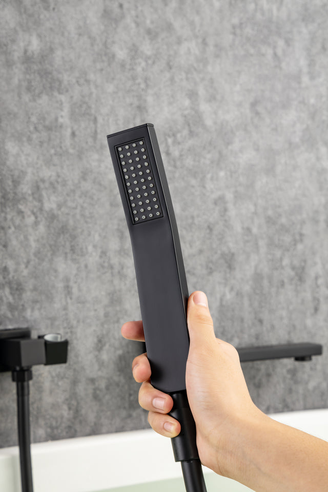 Waterfall Wall Mounted Bathtub Faucet with Hand Shower Swivel Tub Filler Faucet Single Handle Solid Brass