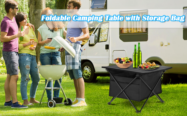 YSSOA Portable Folding Aluminum Alloy Table with High-Capacity Storage and Carry Bag for Camping, Traveling, Hiking, Fishing, Beach, BBQ, Small, Black