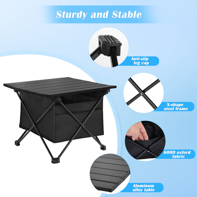 YSSOA Portable Folding Aluminum Alloy Table with High-Capacity Storage and Carry Bag for Camping, Traveling, Hiking, Fishing, Beach, BBQ, Small, Black