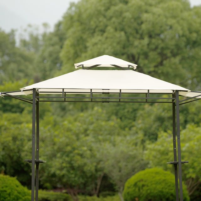 TOPMAX 12Ft.Lx4.3Ft.W Iron Double Tiered Backyard Patio BBQ Grill Gazebo with Bar Counters, Beige