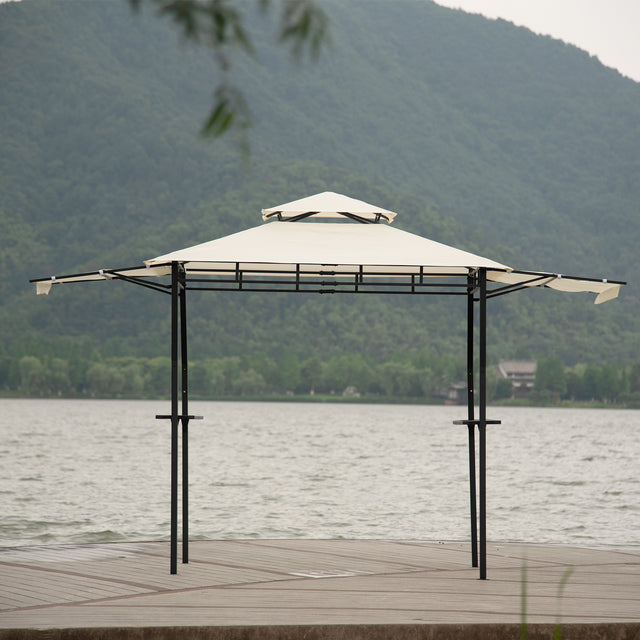 TOPMAX 12Ft.Lx4.3Ft.W Iron Double Tiered Backyard Patio BBQ Grill Gazebo with Bar Counters, Beige