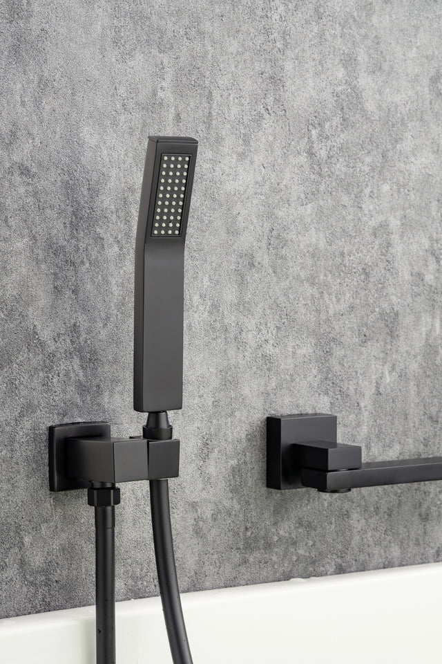 Waterfall Wall Mounted Bathtub Faucet with Hand Shower Swivel Tub Filler Faucet Single Handle Solid Brass