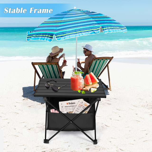 YSSOA Portable Folding Aluminum Alloy Table with High-Capacity Storage and Carry Bag for Camping, Traveling, Hiking, Fishing, Beach, BBQ, Small, Black