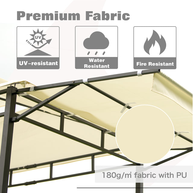 TOPMAX 12Ft.Lx4.3Ft.W Iron Double Tiered Backyard Patio BBQ Grill Gazebo with Bar Counters, Beige