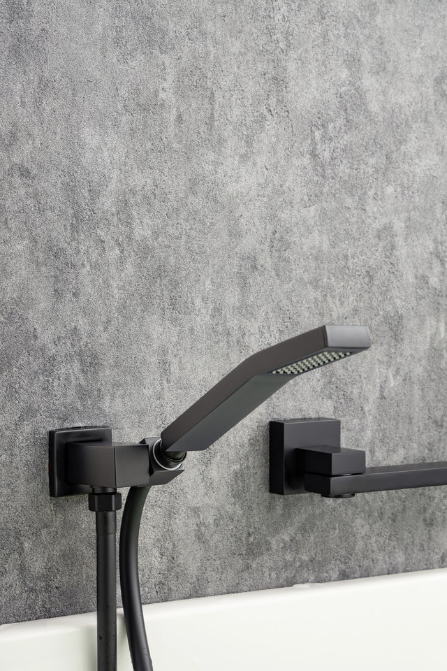 Waterfall Wall Mounted Bathtub Faucet with Hand Shower Swivel Tub Filler Faucet Single Handle Solid Brass