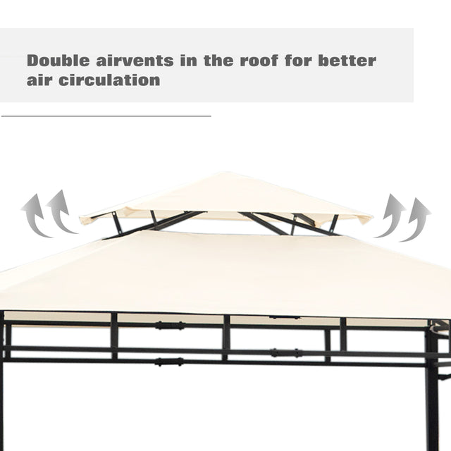 TOPMAX 12Ft.Lx4.3Ft.W Iron Double Tiered Backyard Patio BBQ Grill Gazebo with Bar Counters, Beige