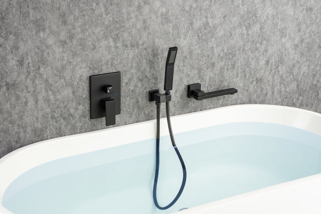 Waterfall Wall Mounted Bathtub Faucet with Hand Shower Swivel Tub Filler Faucet Single Handle Solid Brass