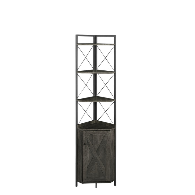 JHX Corner Shelf 5-Tier with Storage,Corner cabinet Bookshelf Stand Storage Rack(Dark Grey)