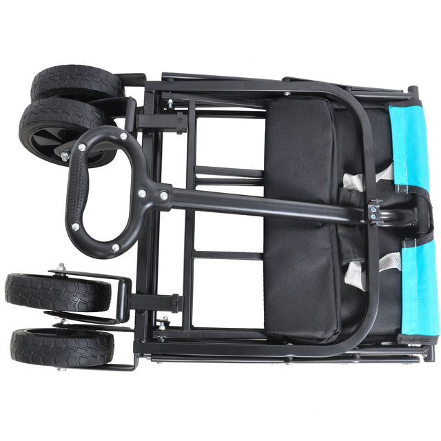 Folding Wagon Garden Shopping Beach Cart (black+blue)