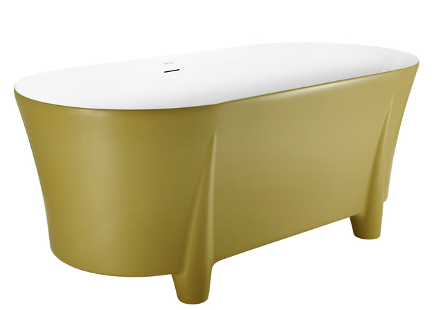 59" 100% Acrylic Freestanding Bathtub,Contemporary Soaking Tub,White inside and gold outside,Four corner bathtub