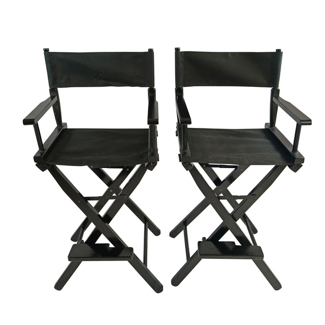 Casual Home Director's Chair, Black Frame/Black Canvas, Suitable for adults, foldable style, 2pcs/set populus