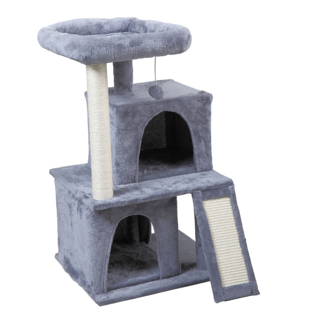 Double-layer cat Tree with cat house and ladder - light gray
