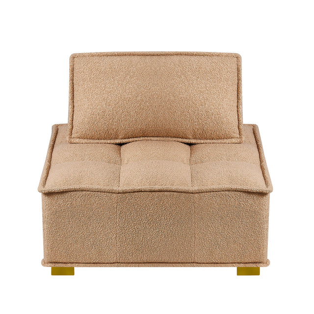 Lazy sofa ottoman with gold wooden legs teddy fabric (Khaki)