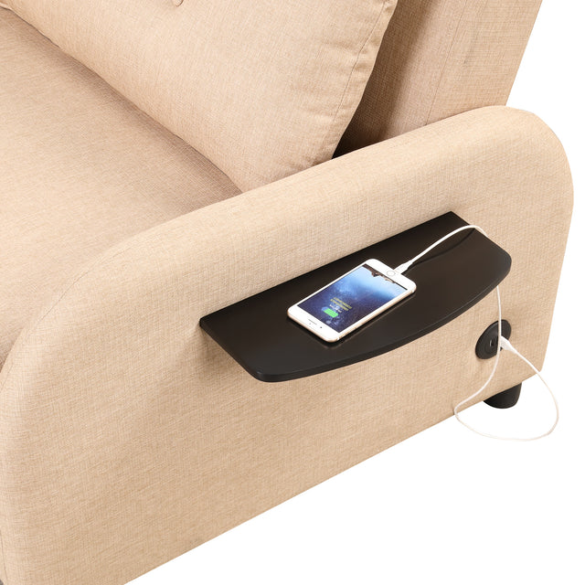 pull out sofa sleeper 3 in 1 with 2 wing table and usb charge for nap line fabric for living room recreation room Beige