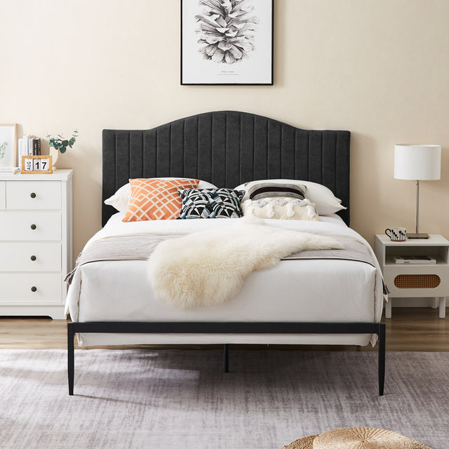 B111 Queen bed Beautiful line stripe cushion headboard Strong iron frame with high temperature paint