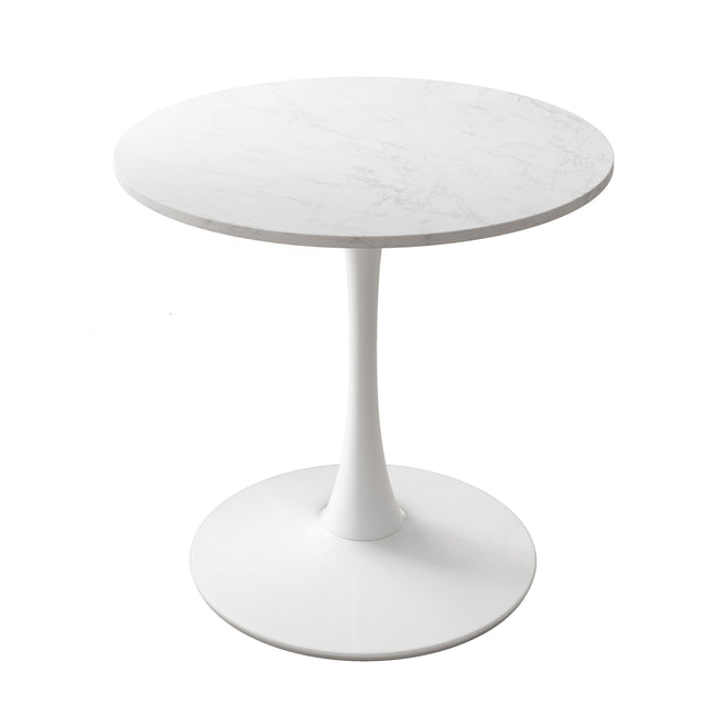 32"Modern Round Dining Table with Printed White Marble Table Top,Metal Base Dining Table, End Table Leisure Coffee Table