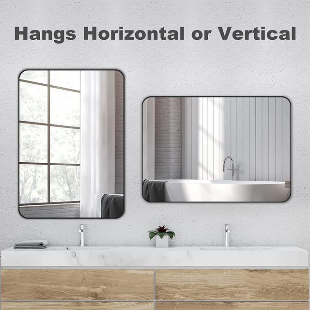 Black 24 "x36" Metal Rectangular Bathroom Wall Mirror