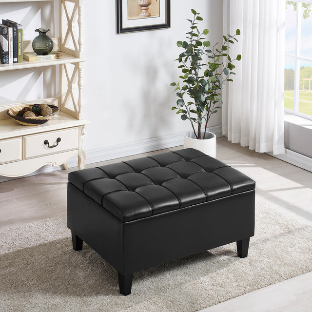 Faux Leather Upholstery Storage Ottoman Black