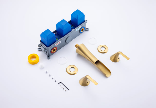 Wall Mounted Bathroom Sink Faucet with Double Lever Handles Vessel Lavatory Basin Mixer Tap,Rough-in Valve