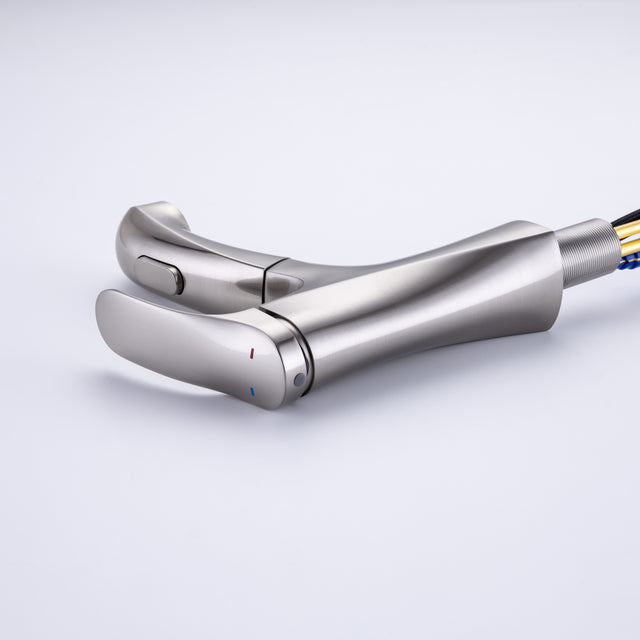 Pull Out Bathroom Faucet, Single Hole Bathroom Sink Faucet with 3 Modes Pull Down Sprayer, One Handle Modern Vanity Faucet, Farmhouse Lavatory Faucet