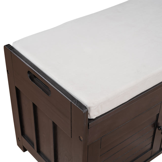 TREXM Storage Bench with 3 Shutter-shaped Doors, Shoe Bench with Removable Cushion and Hidden Storage Space (Espresso)