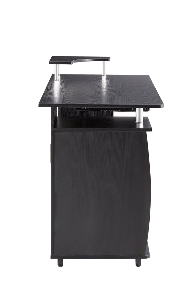 D&N solid wood computer Desk,office table with PC droller, storage shelves and file cabinet , two drawers, CPU tray,a shelf used for planting, single , black. 47.24''L 21.65''W 34.35''H