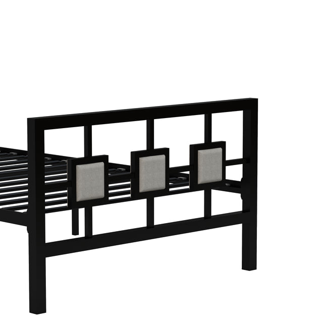 Metal Bed Frame Twin Size Platform No Box Spring Needed with Square design Headboard and Footboard