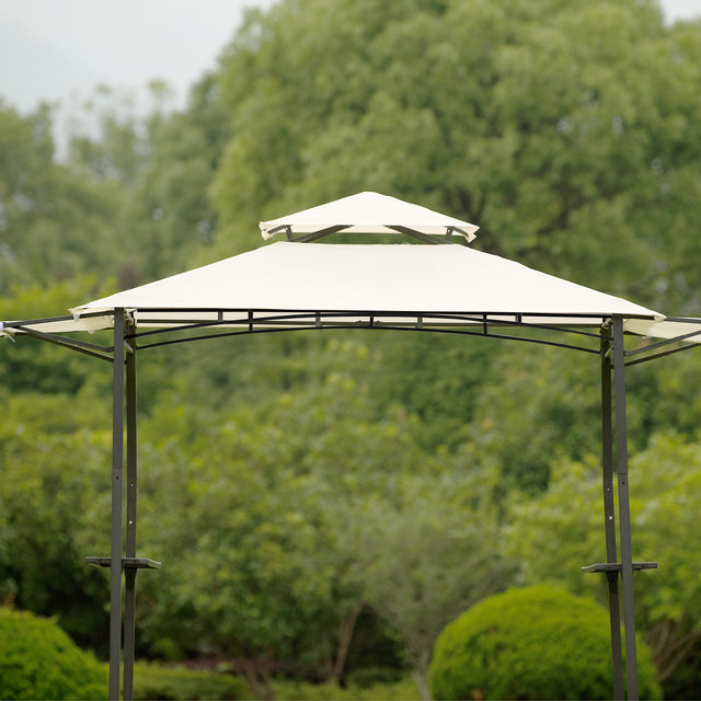 TOPMAX 13Ft.Lx4.5Ft.W Iron Double Tiered Backyard Patio BBQ Grill Gazebo with Bar Counters&Extendable Shades, White