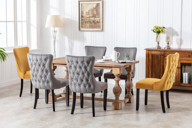 A&A Furniture,Upholstered Wing-Back Dining Chair with Backstitching Nailhead Trim and Solid Wood Legs,Set of 2, Gray,8809GY, KD
