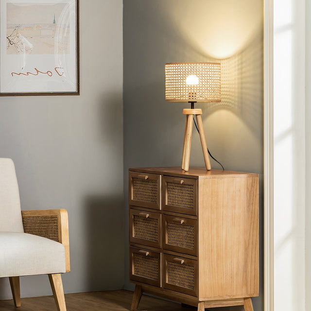 Tenedos Solid Wood Rattan 21.3" Table Lamp with In-line Switch Control
