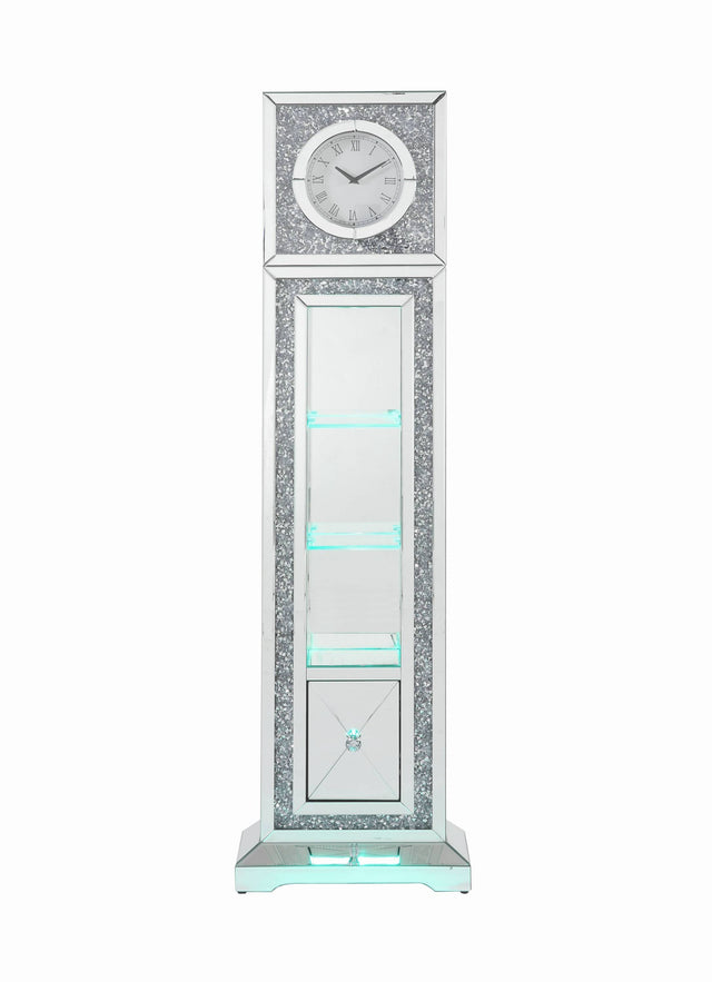 ACME Noralie GRANDFATHER CLOCK W/LED Mirrored & Faux Diamonds AC00354