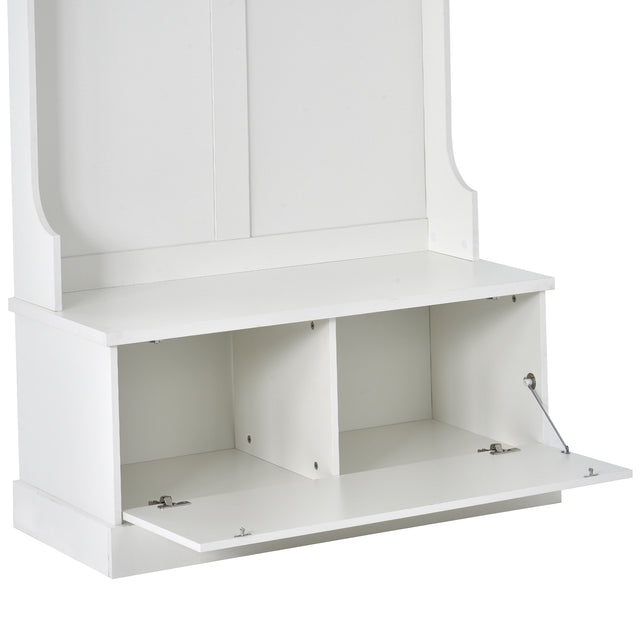 ON-TREND Hall Tree with 4 Hooks, Coat Hanger, Entryway Bench, Storage Bench, 3-in-1 Design, for Livingroom, Hallway (white)