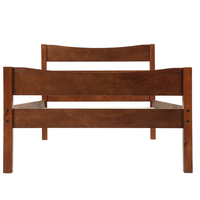 【Not allowed to sell to Walmart】Twin Size Wood Platform Bed with Headboard and Wooden Slat Support (Walnut)