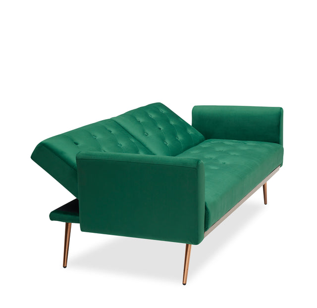 Green Folding Living Room Sofa Bed with Midfoot Including Two Pillows