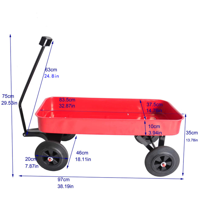 Garden cart Reuniong Railing, solid Wheels, All Terrain Cargo Wagon with 280lbs Weight Capacity, Red