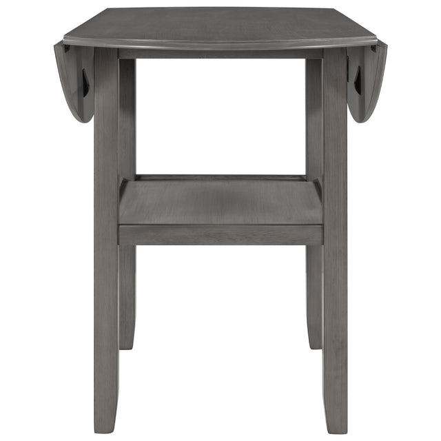 TOPMAX Farmhouse Round Counter Height Kitchen Dining Table with Drop Leaf and One Shelf for Small Places, Gray
