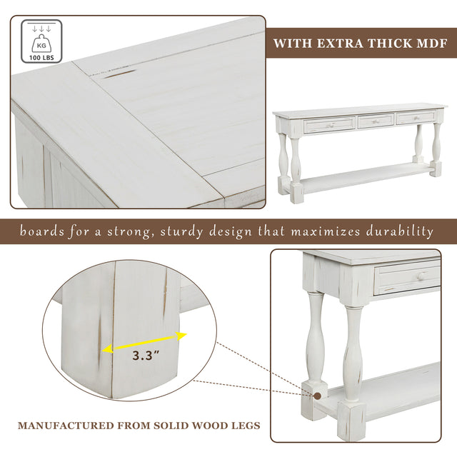 TREXM Console Table 64" Long Sofa Table Easy Assembly with Drawers and Shelf for Entryway, Hallway, Living Room (Antique White)