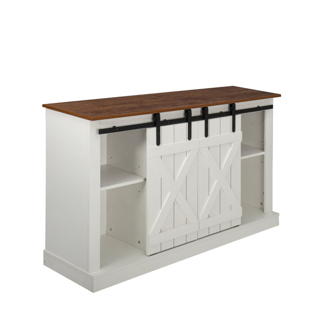 Farmhouse Sliding Barn Door TV Stand for TV up to 60 Inch Flat Screen Media Console Table Storage Cabinet Wood Entertainment Center Sturdy Ranch