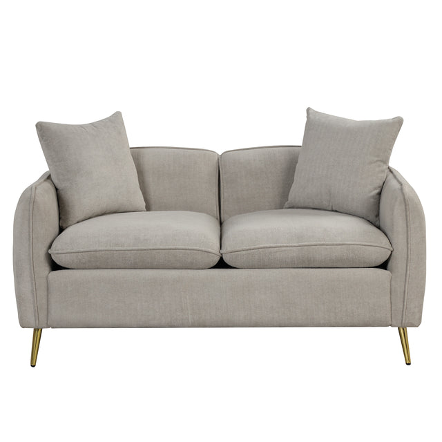 57.8" Velvet Upholstered Loveseat Sofa,Loveseat Couch with 2 Pillows Modern Sofa with Golden Metal Legs for Small Spaces,Living Room,Apartment,Gray