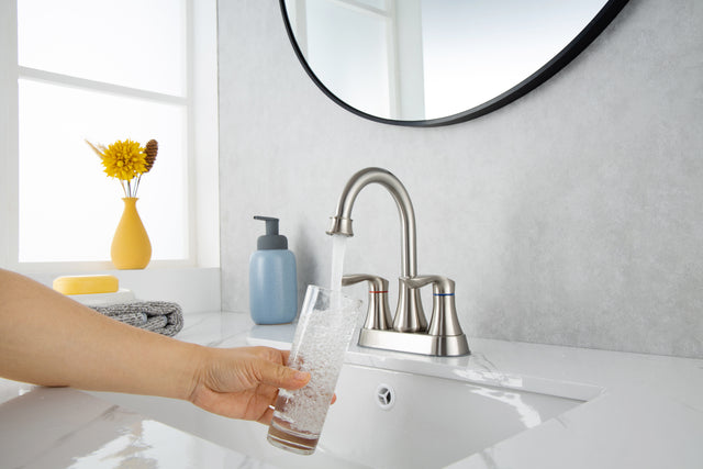 2-Handle Lavatory Faucet Brushed Nickel Bathroom Sink Faucet with Metal Pop-up Drain and Faucet Supply Lines