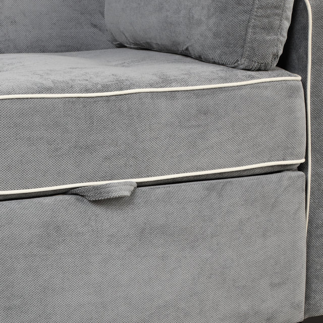 65.7" Linen Upholstered Sleeper , Pull Out Sofa Couch attached two throw pillows,Dual USB Charging Port and Adjustable Backrest for Living Room Space,Charcoal Gray