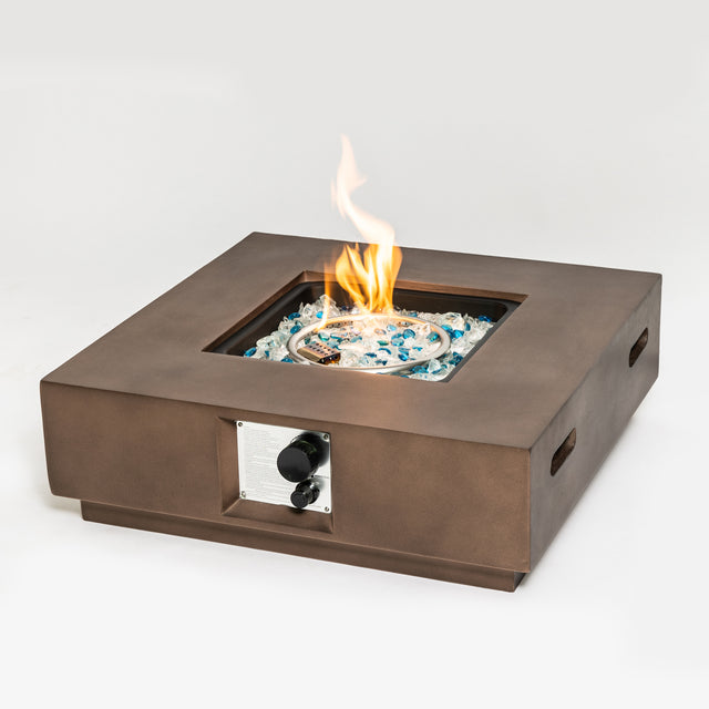 Outdoor Concrete Fire Pit Table with Propane Tank Cover-Brown
