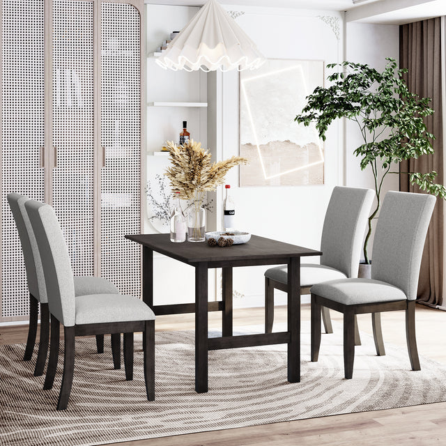 TOPMAX Farmhouse 5-Piece Wood Dining Table Set for 4, Kitchen Furniture Set with 4 Upholstered Dining Chairs for Small Places, Gray Table+Gray Chair