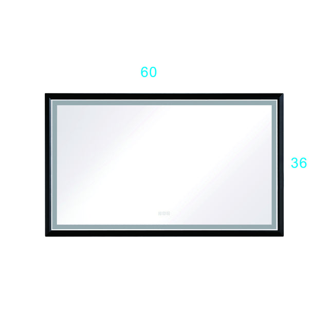 60in. W x 36in. H Oversized Rectangular Black Framed LED Mirror Anti-Fog Dimmable Wall Mount Bathroom Vanity Mirror Wall Mirror Kit For Gym And Dance Studio 36X 60