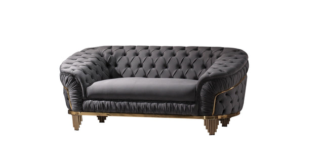 Vanessa Loveseat Livingroom Set in Grey and Gold with Fabric button-tufted velvet upholstery Finish