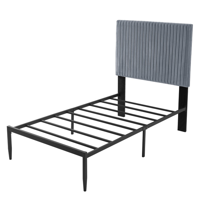 B110 Twin bed Beautiful line stripe cushion headboard Strong iron frame with high temperature paint