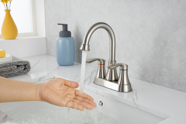 2-Handle Lavatory Faucet Brushed Nickel Bathroom Sink Faucet with Metal Pop-up Drain and Faucet Supply Lines